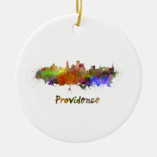 Providence skyline in watercolor ceramic ornament