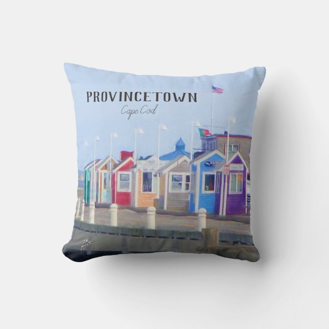 Provincetown Cape Cod Boardwalk Photography Throw Pillow (Front)