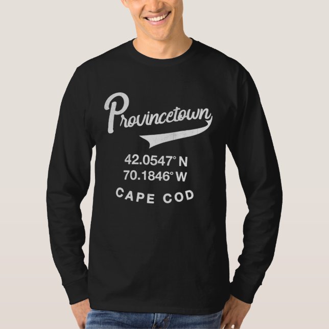 Provincetown Cape Cod Coordinates Retro T-Shirt (Front)