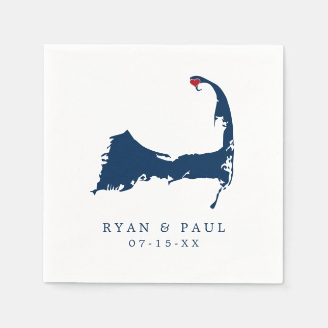 Provincetown Cape Cod Map Blue and Red Heart Napkin (Front)