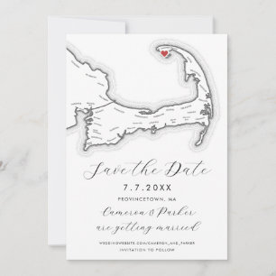 Provincetown MA Cape Cod Map Black White Wedding Save The Date