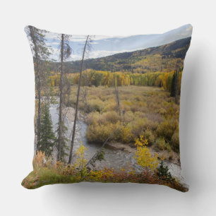 Provo River and aspen trees Throw Pillow