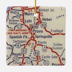 Provo UT Vintage Map Ceramic Ornament