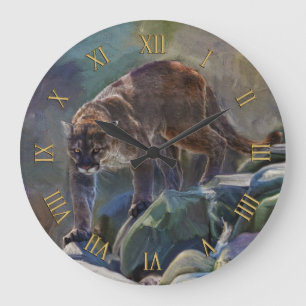 Prowling Cougar Mountain Lion Art Design Large Clock