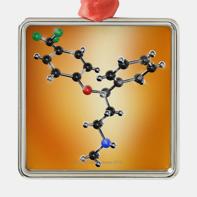 Prozac. Molecular model of the antidepressant Metal Ornament (Front)