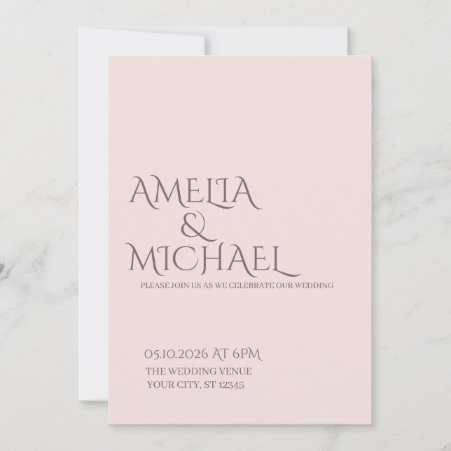 Prune chic minimale et Faire-part de mariage blush (Devant)