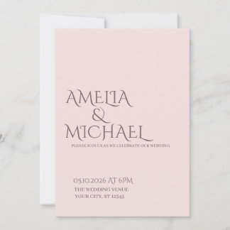 Prune chic minimale et Faire-part de mariage blush