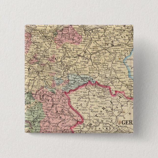 Prussia, German States Map by Mitchell 2 Inch Square Button (Front)