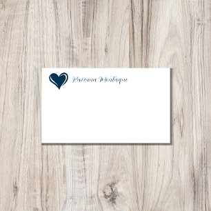 Prussian Blue Decorative Heart Chic Name Note Card