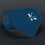 Prussian Blue | Elegant Monogram   Name  One-Sided Tie<br><div class="desc">An elegant one-sided necktie featuring a bold white monogram across a deep Prussian Blue background. On top of this monogram sits your first or last name spelled out in all capitals. Over 40 unique colours are available in both one-sided and two-sided versions. You can browse them by clicking the collection...</div>