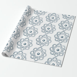 Prussian Blue on White Atom Symbols Wrapping Paper
