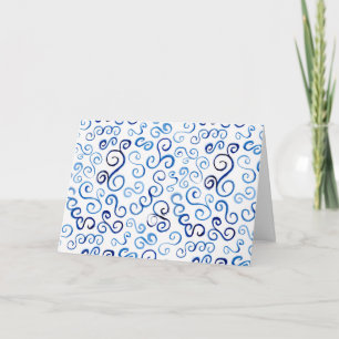 Prussian Blue Watercolor Curves Birthday Card