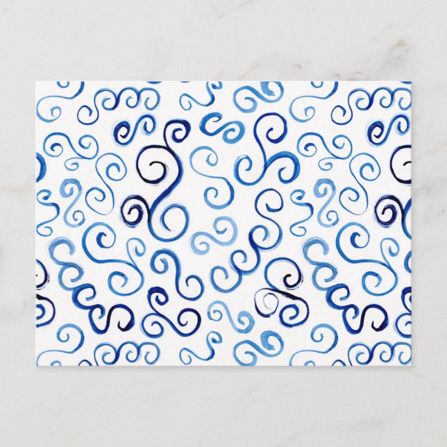 Prussian Blue Watercolor Curves Postcard (Front)