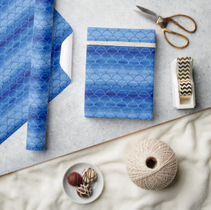 Prussian Blue Watercolor Scale Pattern Wrapping Paper