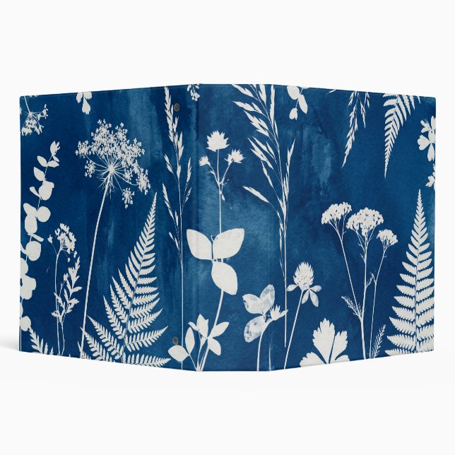 Prussian Indigo Blue Cyanotype Fern Botanical Art Binder (Background)
