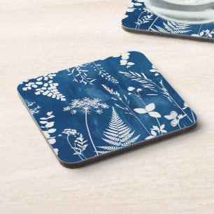 Prussian Indigo Blue Cyanotype Fern Botanical Art Coaster