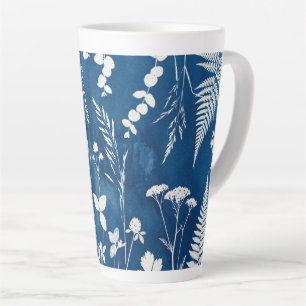 Prussian Indigo Blue Cyanotype Fern Botanical Art Latte Mug