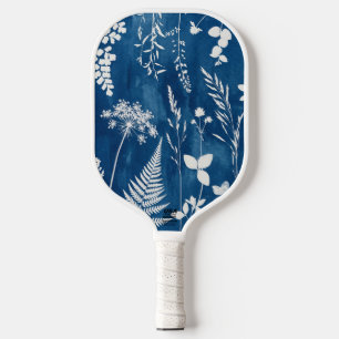 Prussian Indigo Blue Cyanotype Fern Botanical Art Pickleball Paddle