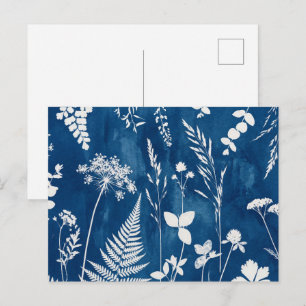 Prussian Indigo Blue Cyanotype Fern Botanical Art Postcard