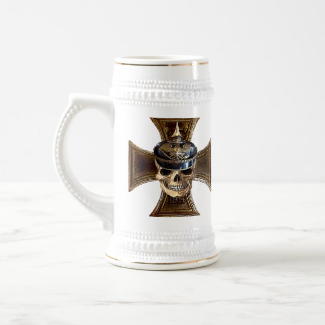 Prussian skull w iron cross beer stein (Left)