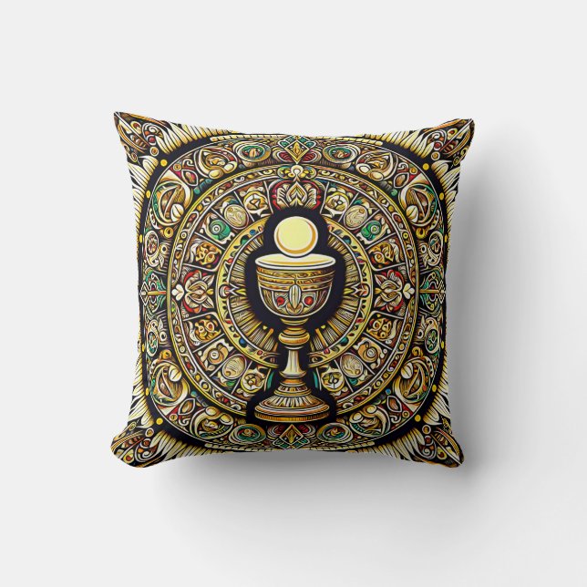 PS Communion Host and Chalice Expressionist Effect Throw Pillow (Front)