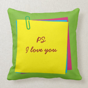 "PS I love you" Colourful Post it Notes Pillow