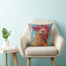PS Nature Designs, Fun Boho Rooster Throw Pillow