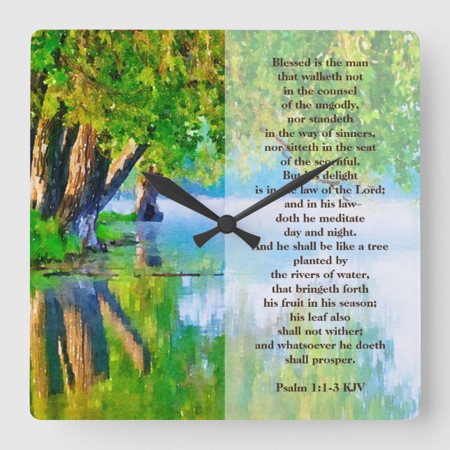 Psalm1:1-3 Blessed is the man Christian  Square Wall Clock (Front)