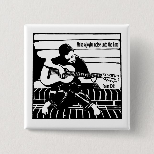 Psalm 100:1 2 inch square button (Front)