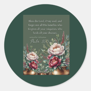 Psalm 103:2-3 Healing Scripture Bible Verse Card  Classic Round Sticker