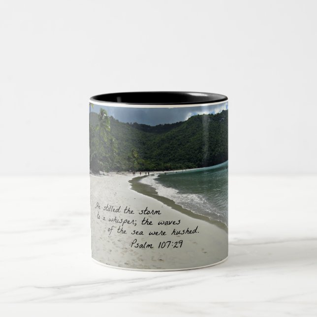 Psalm 107:29  He stilled the storm... Two-Tone Coffee Mug (Center)