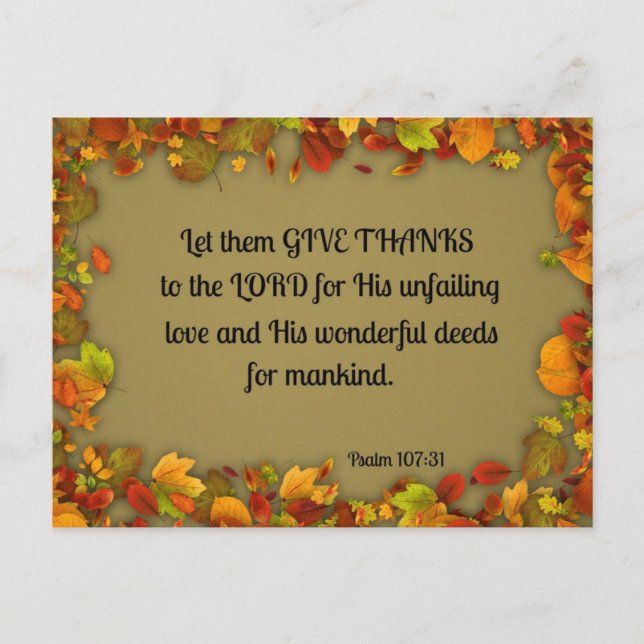 Psalm 107:31 Let them thank the Lord... Postcard (Front)