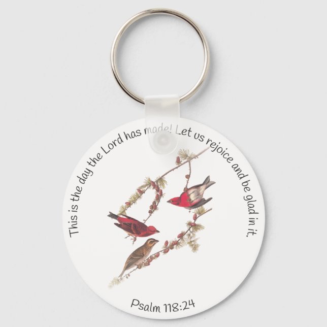 Psalm 118:24 and Three Red Birds Keychain (Front)