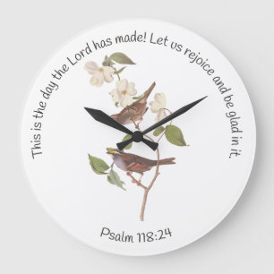 Psalm 118:24 Bible Verse and Sparrow Pair Large Clock