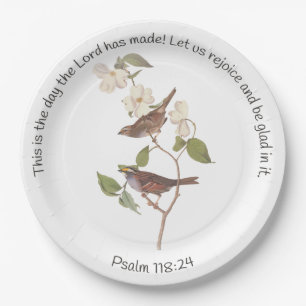 Psalm 118:24 Bible Verse and Sparrow Pair Paper Plate