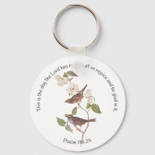 Psalm 118:24 Bible Verse and Sparrow Pair  Patch Keychain