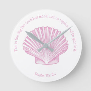 Psalm 118:24 This is the Day with Seashell Round Clock