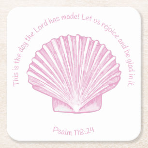 Psalm 118:24 This is the Day with Seashell Square Paper Coaster
