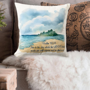 Psalm 118 Day to Rejoice Cloudy Beach Scene Throw Pillow