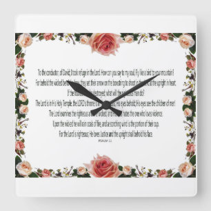 PSALM-11, See the Children of Men, Pink Floral Square Wall Clock
