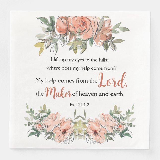 Psalm 121: 1,2 Encouraging Bible Verse Watercolor Napkin (Front)