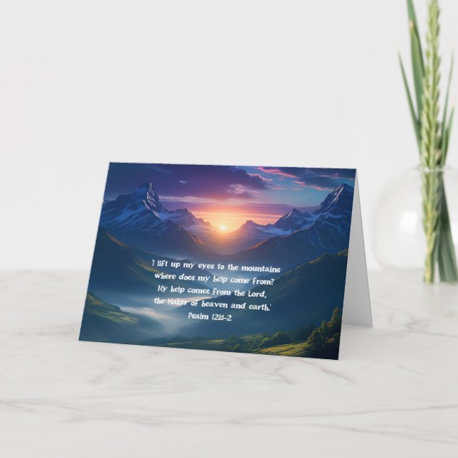 Psalm 121:1-2 mountain sunrise Christian Faith Note Card (Front)