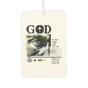 Psalm 121:2 Neon Lime Eye Of God CRT Glitch Art Air Freshener