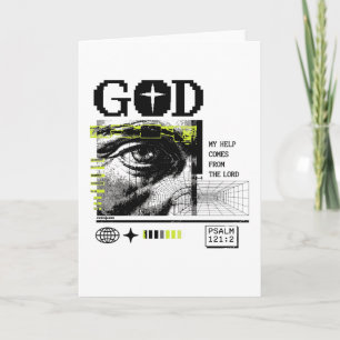 Psalm 121:2 Neon Lime Eye Of God CRT Glitch Art Card