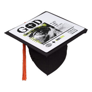 Psalm 121:2 Neon Lime Eye Of God CRT Glitch Art Graduation Cap Topper