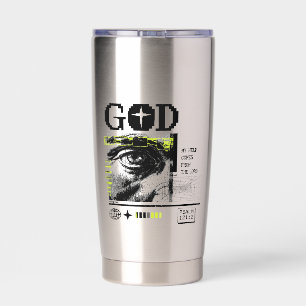 Psalm 121:2 Neon Lime Eye Of God CRT Glitch Art Insulated Tumbler