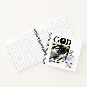 Psalm 121:2 Neon Lime Eye Of God CRT Glitch Art Notebook