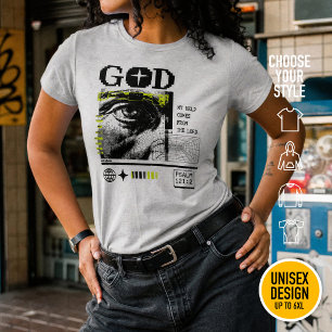 Psalm 121:2 Neon Lime Eye Of God CRT Glitch Art T-Shirt