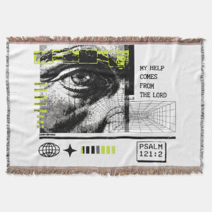 Psalm 121:2 Neon Lime Eye Of God CRT Glitch Art Throw Blanket
