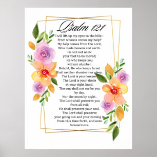 Psalm 121 Floral Geometric Frame Poster